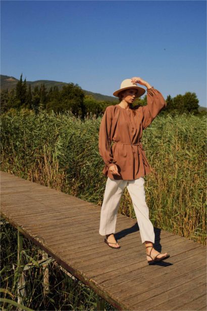 Manuka x DeFacto Straight Fit Keten Pantolon