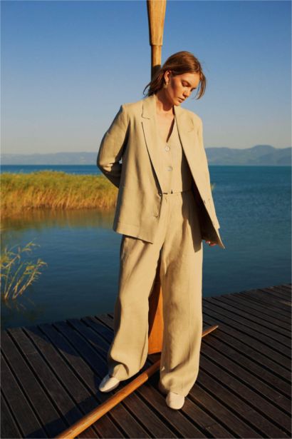 Manuka x DeFacto Straight Fit Basic Düz Keten Palazzo Pantolon