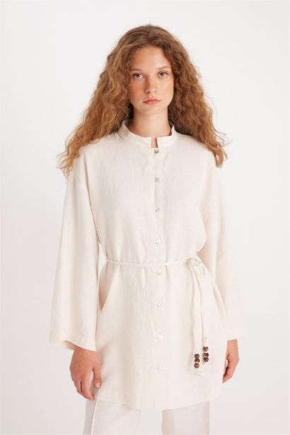 Manuka x DeFacto Keten Uzun Kollu Basic Düz Tunik