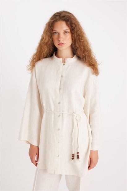 Manuka x DeFacto Keten Uzun Kollu Basic Düz Tunik