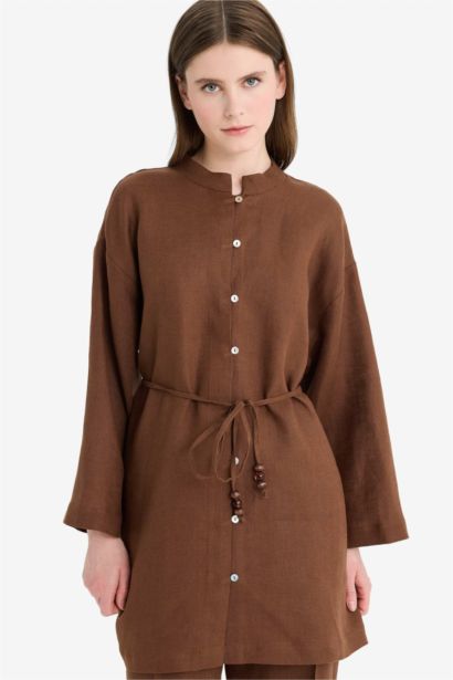 Linen Regular Fit Laced Long Sleeve Shirt Tunic