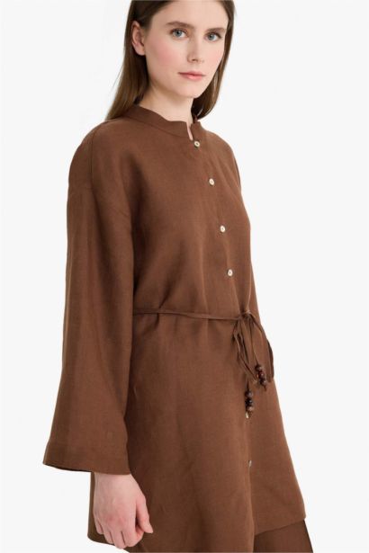 Linen Regular Fit Laced Long Sleeve Shirt Tunic