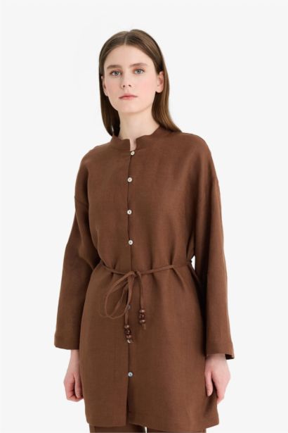 Linen Regular Fit Laced Long Sleeve Shirt Tunic