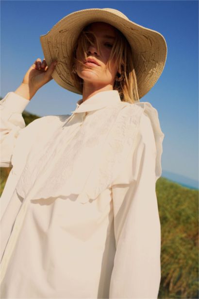 Manuka x DeFacto Poplin Basic Düz Uzun Kollu Gömlek Tunik