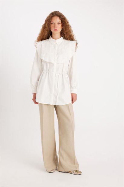 Manuka x DeFacto Poplin Basic Düz Uzun Kollu Gömlek Tunik