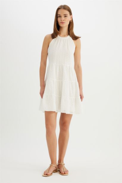 Halter Neck Voile Sleeveless Midi Dress