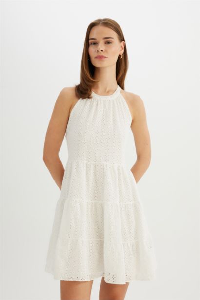 Halter Neck Voile Sleeveless Midi Dress