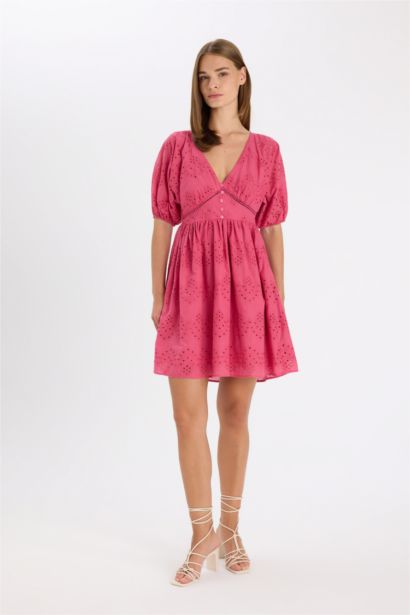 Babydoll Heart Neck Voile Mini Dress