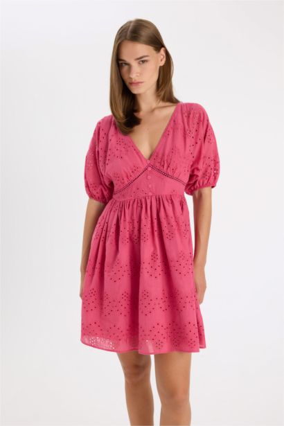 Babydoll Heart Neck Voile Mini Dress