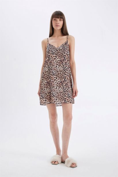 Leopard V-Neck Satin Strap Nightgown