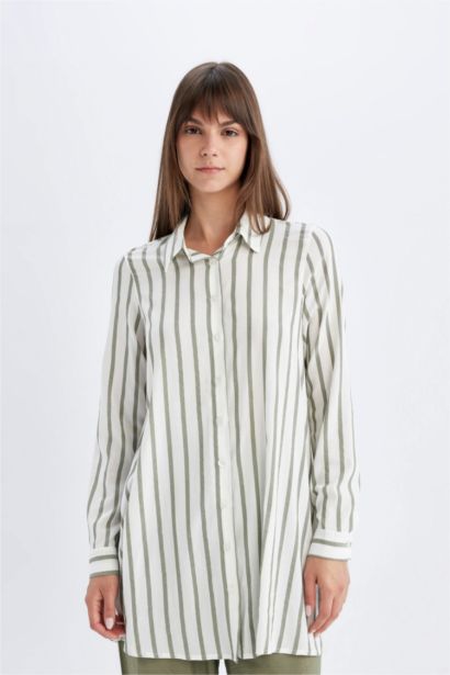 Chemise Tunique coupe régulière Rayée à Manches Longues