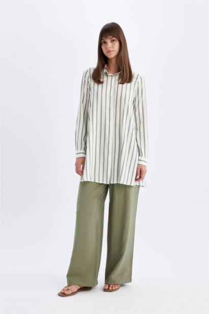 Chemise Tunique coupe régulière Rayée à Manches Longues