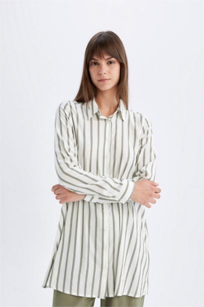 Chemise Tunique coupe régulière Rayée à Manches Longues