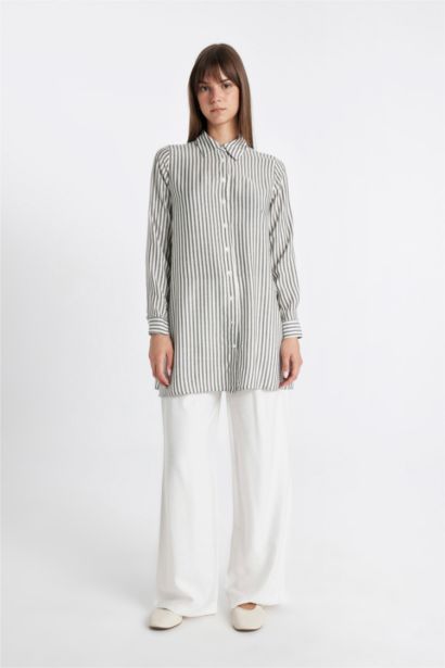 Regular Fit Shirt Collar Striped Tunic