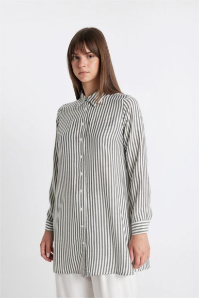 Regular Fit Shirt Collar Striped Tunic