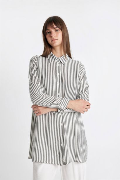 Regular Fit Shirt Collar Striped Tunic