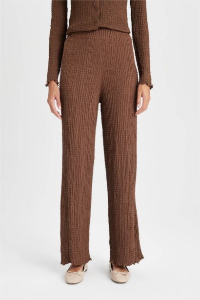 Regular Fit Elastic Waist Basic Crepe Trousers
