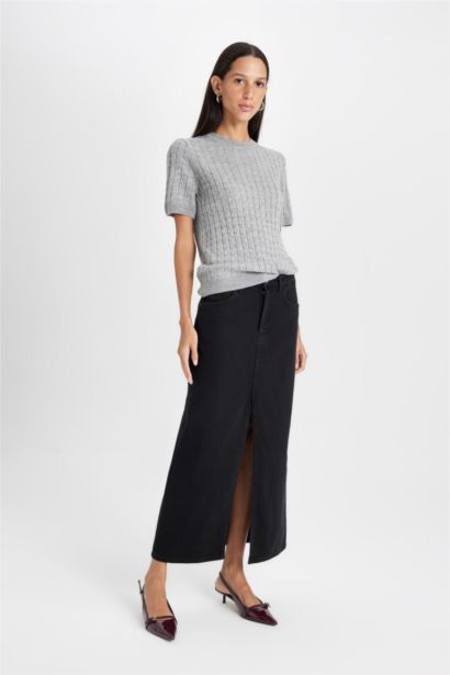 جيبة طويلة جينز فاشون فيت بجيب وفتحة