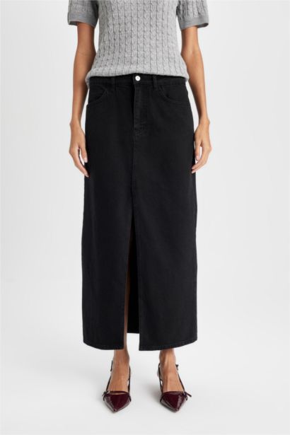 جيبة طويلة جينز فاشون فيت بجيب وفتحة