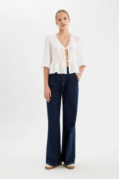 Regular Fit V-Neck Long Sleeve Blouse