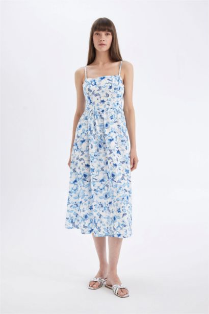 فستان ميدي قطن بحمالات بيبي دول برقبة مربعة