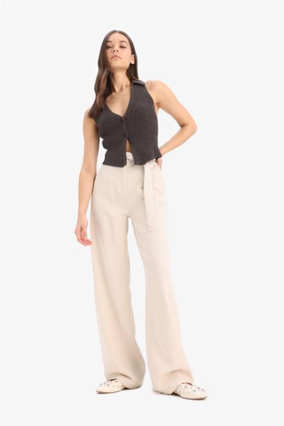 Double Pocket High Waist Standard Length Modal Wide Leg Trousers