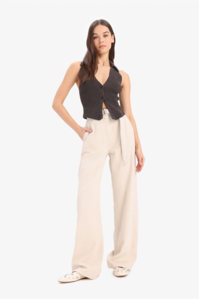 Double Pocket High Waist Standard Length Modal Wide Leg Trousers