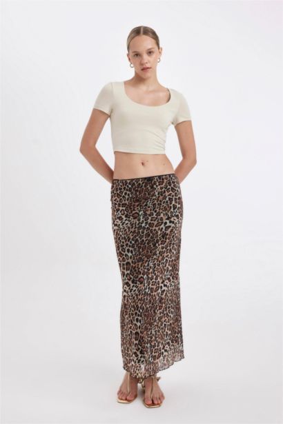 Jupe longue en tulle Taille haute à motif Leopard avec doublure en coton