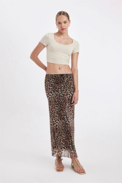 Jupe longue en tulle Taille haute à motif Leopard avec doublure en coton
