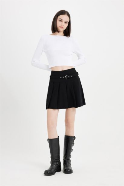 Pleat High Waist Mini Skirt