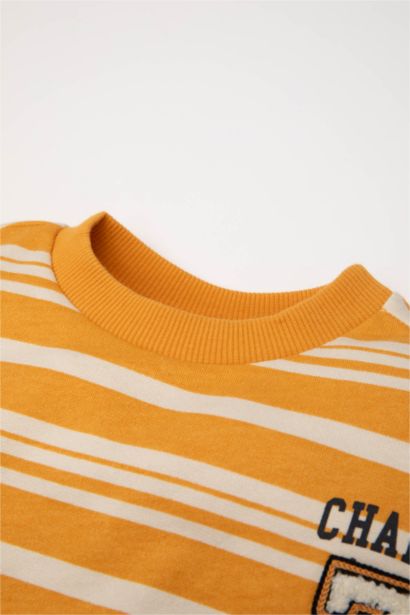 Sweat-shirt à col rond rayé avec intérieur doux pour Bébé Garçon