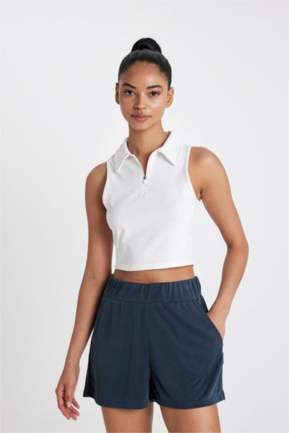 Polo Neck Sports Crop Top
