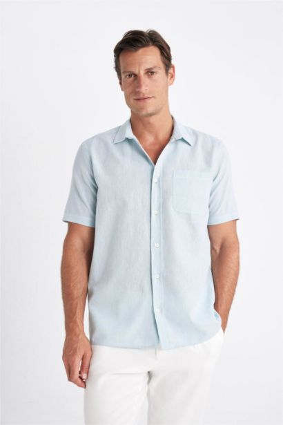 قميص بولو كتان نص كم قصة عادية