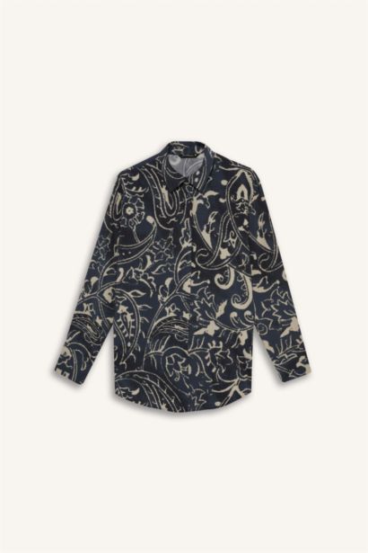 Oversize Shirt Collar Printed Long Sleeve Shirt