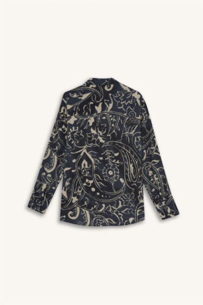 Oversize Shirt Collar Printed Long Sleeve Shirt