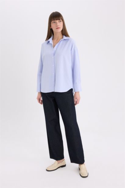 Oversize Shirt Collar Oxford Striped Long Sleeve Shirt