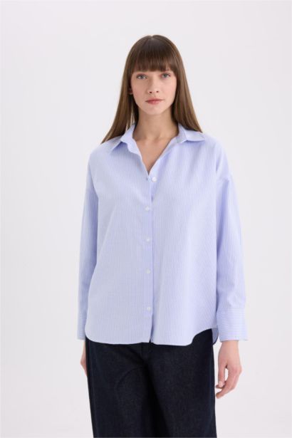 Chemise Oxford oversize rayée à manches longues