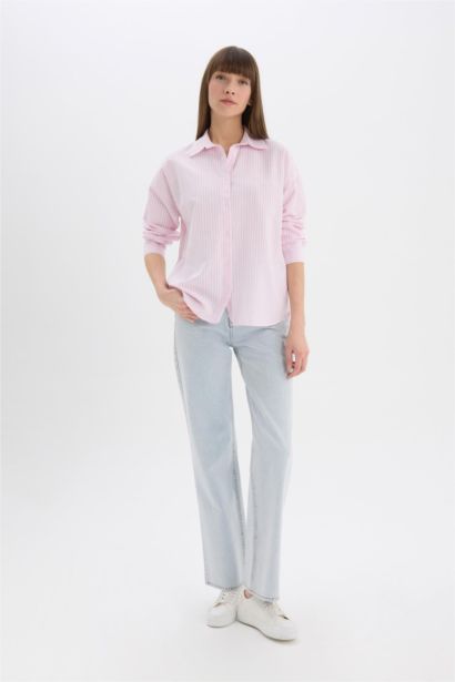 Oversize Geniş Kalıp Çizgili Oxford Uzun Kollu Gömlek