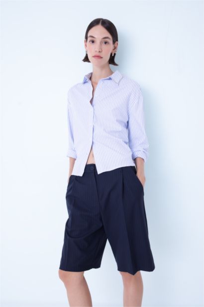 Oversize Fit Shirt Collar Striped Buttoned Oxford Shirt