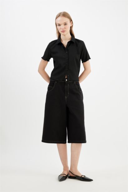 Chemise Slim à Manches Courtes Plissées