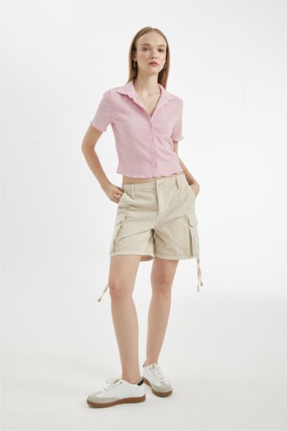 قميص منسوج نص ردن مخصر