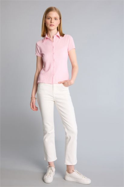 Fitted Kırışık Dokulu Kumaş Gömlek