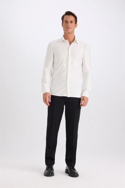 قميص كم طويل سليم فيت بياقة بولو