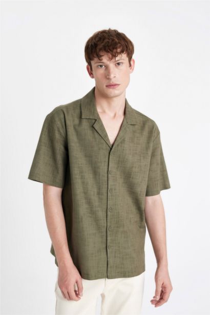 Relax Fit Polo Neck Cotton Shirt