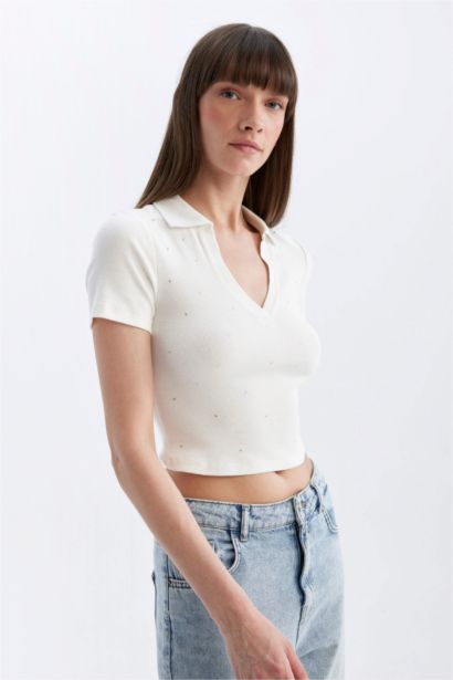 تيشيرت بولو نص كم مضلع سليم فيت