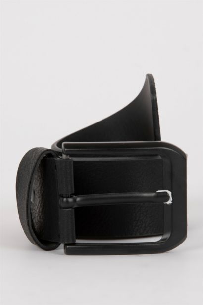Man Rectangle Clasp Faux Leather Denim Belt