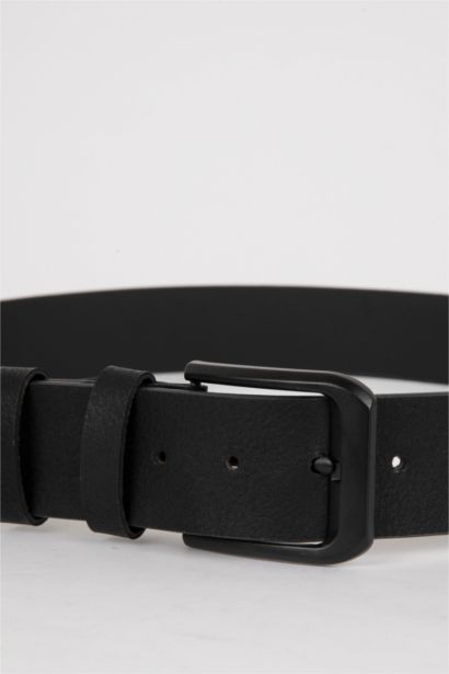 Man Rectangle Clasp Faux Leather Denim Belt