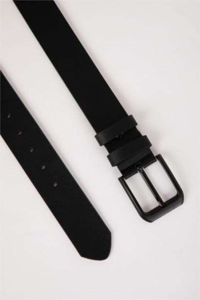 Man Rectangle Clasp Faux Leather Denim Belt