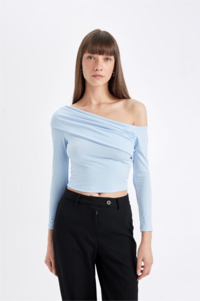 Slim Fit Off Shoulder Long Sleeve T-Shirt