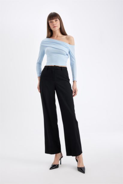 Slim Fit Off Shoulder Long Sleeve T-Shirt